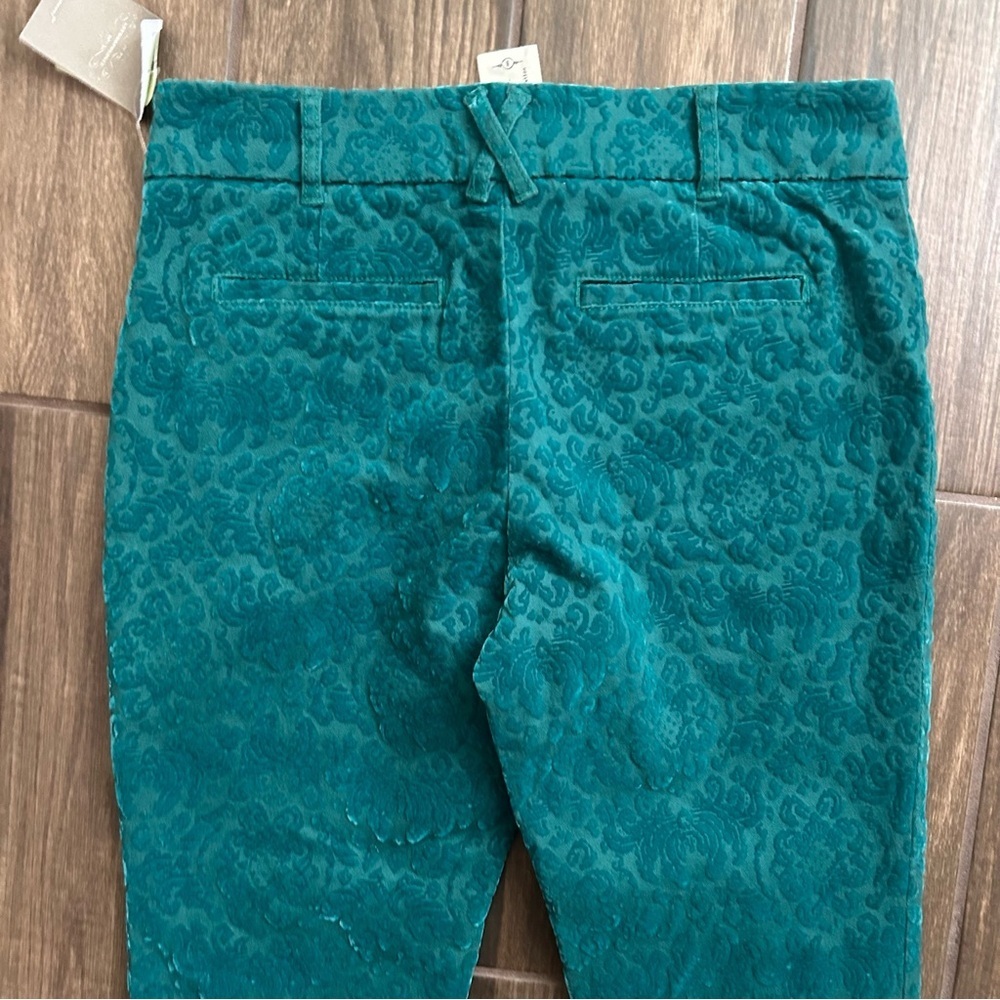 NWT Anthropologie Cartonnier Damask Velvet Charlie Ankle Pants in Turquoise 8P - Picture 6 of 8